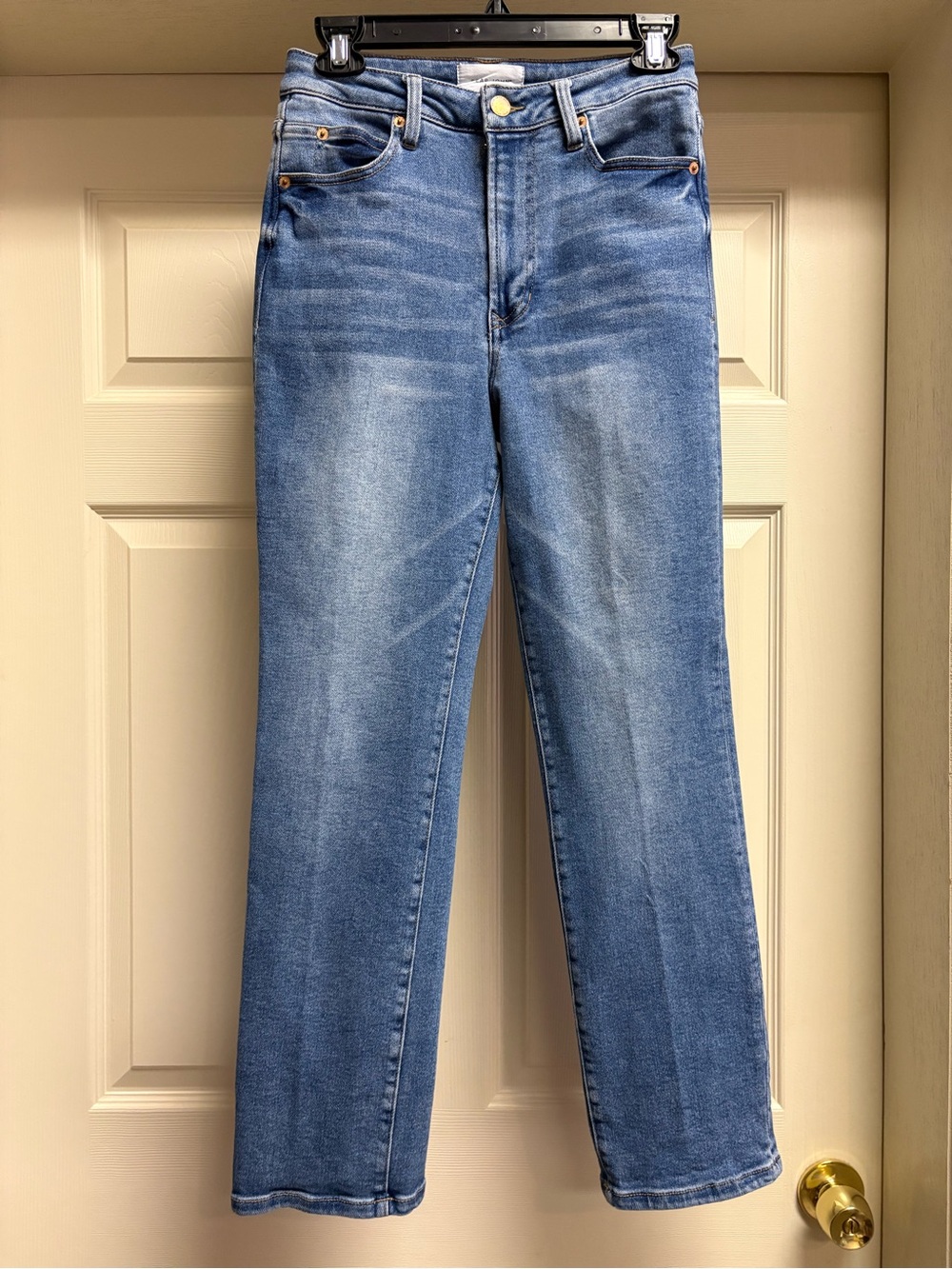 Dear John Women’s Frankie Super High Rise Straight Leg Jeans in Light Blue Wash